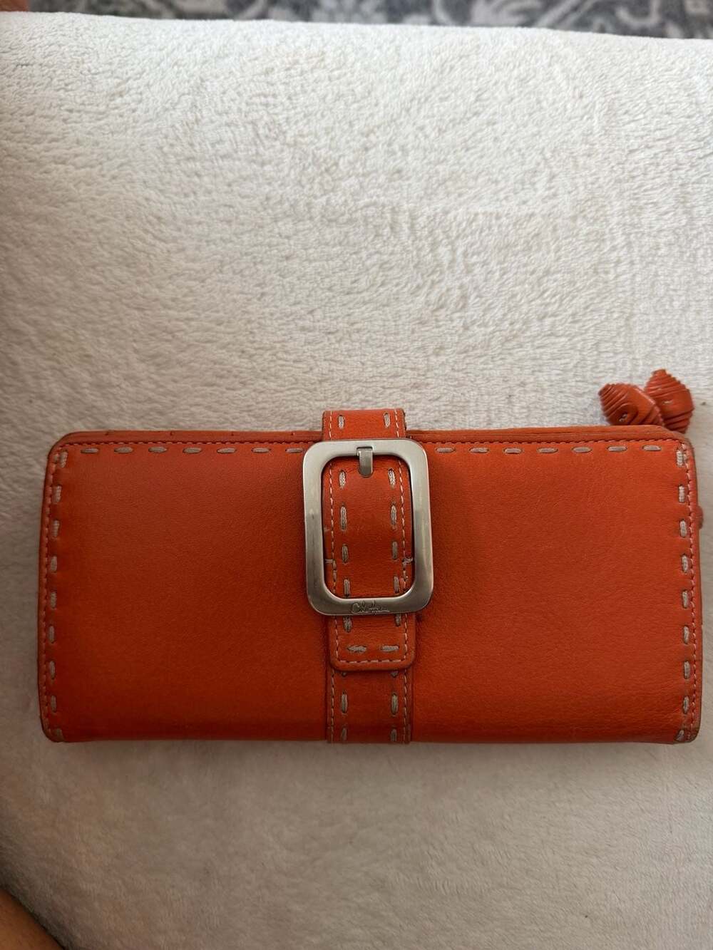 Cole Haan Orange Leather Long Checkbook Wallet with Buckle